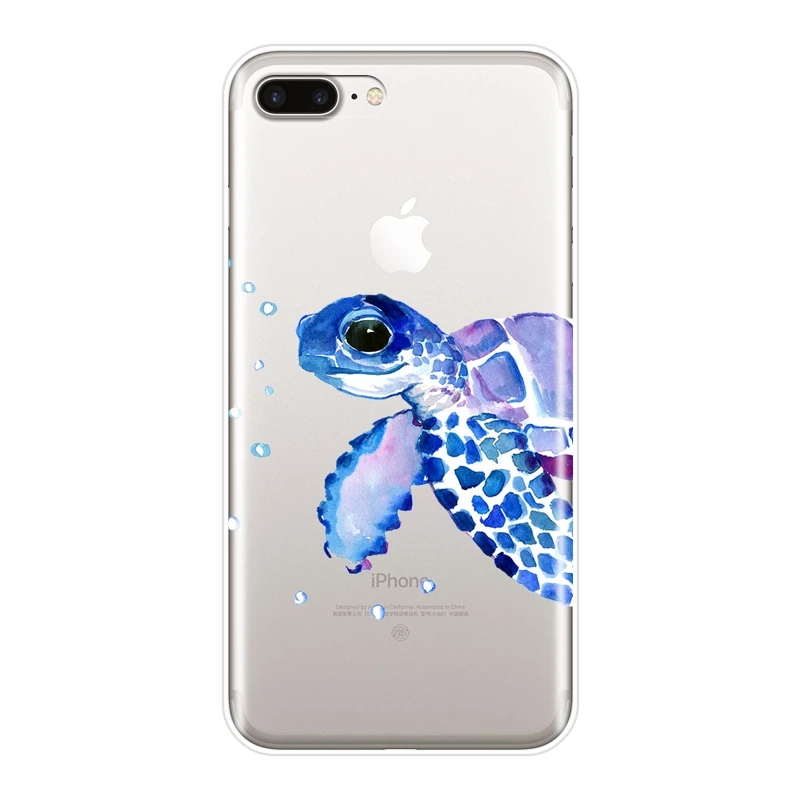 Силиконовый чехол для телефона iPhone X XR XS MAX 8 7 6 S зеленый синий Черепаха Животное