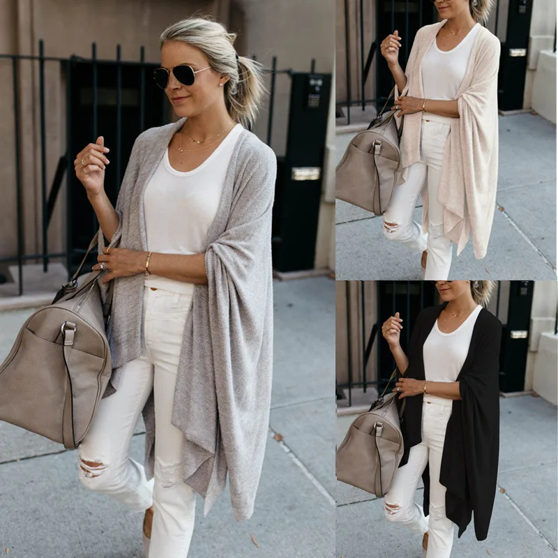 Women's Fashion Knitted Cardigan Mid Length Loose Autumn And Winter New Style Irregular Hem Imitation Cotton Sweater |