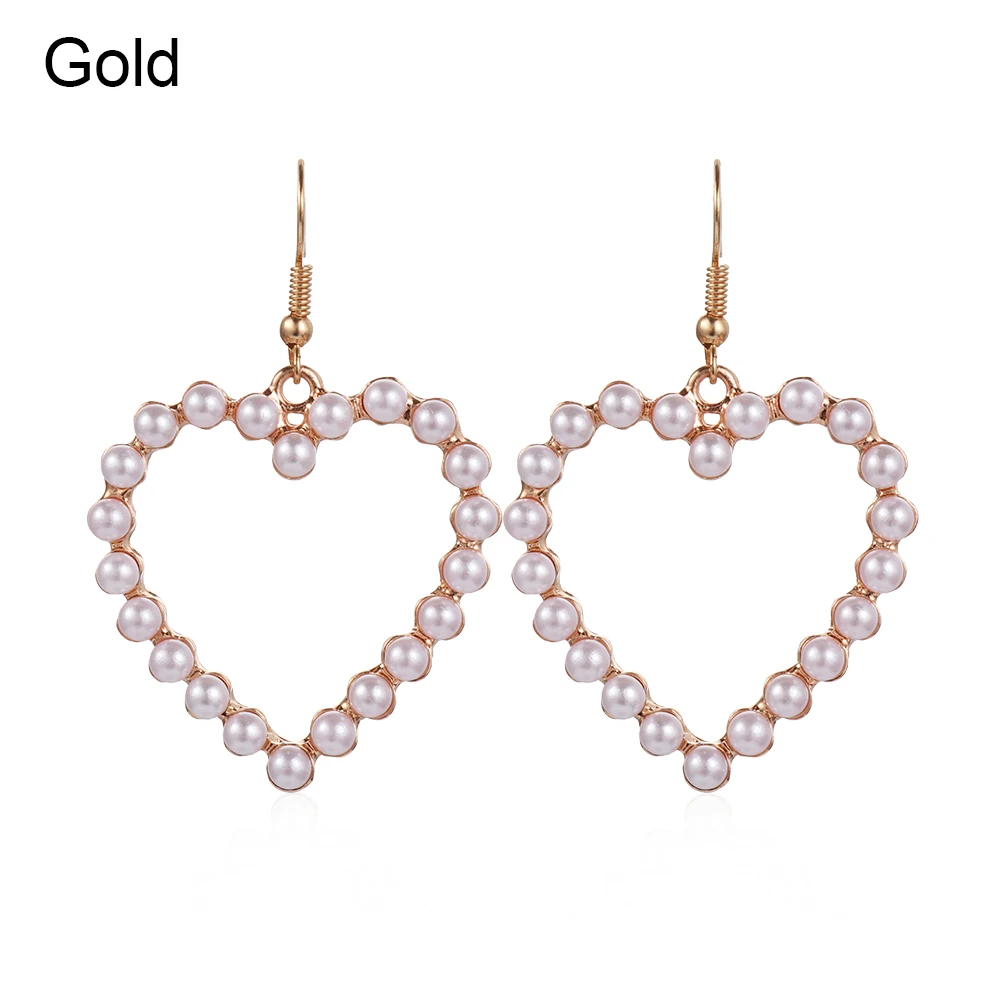 Gold 1 шт. новые жемчужные серьги-кольца большие круглые серьги с кисточками в виде сердца для девочек эффектные сережки Висячие серьги-гвоздики Женские ювелирные аксессуары - Окраска металла: Gold