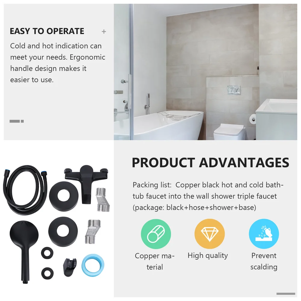 

Hot and Cold Bath Faucets Three Bath Shower Faucets In Wall Bathroom Faucet Black Brass Bathtub Faucet (Black without Hose