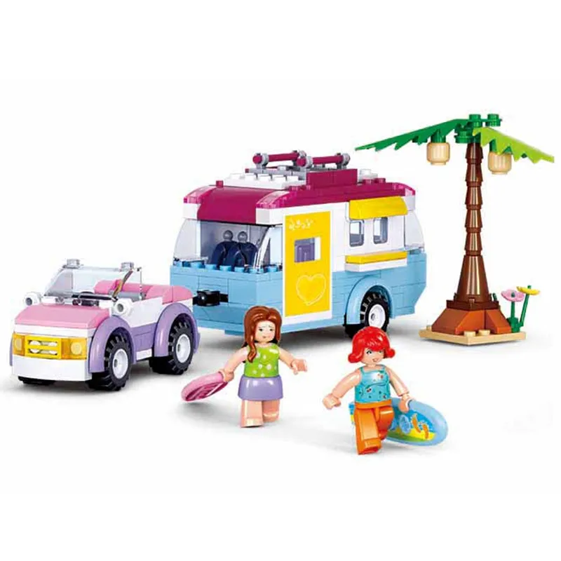 Sluban B0606 272pcs Pink Dream Girl Camper Camping Car Vacation Building Block DIY Bricks 2 Assembled Funny Toy | Игрушки и хобби