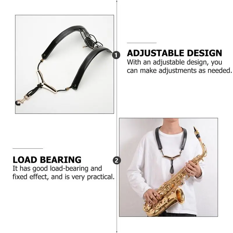 

Universal Shoulder Strap Genuine Leather Harness Strap for Saxophone (Black)