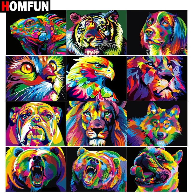 

Картина из страз HOMFUN, вышивка крестиком «красочные животные, лев», 5D, алмазная вышивка «сделай сам», полноразмерная/круглая Стразы картины