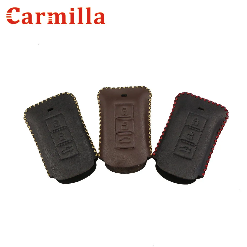 Кожаный защитный чехол Carmilla для автомобильных ключей смарт ключа Mitsubishi Outlander Pajero