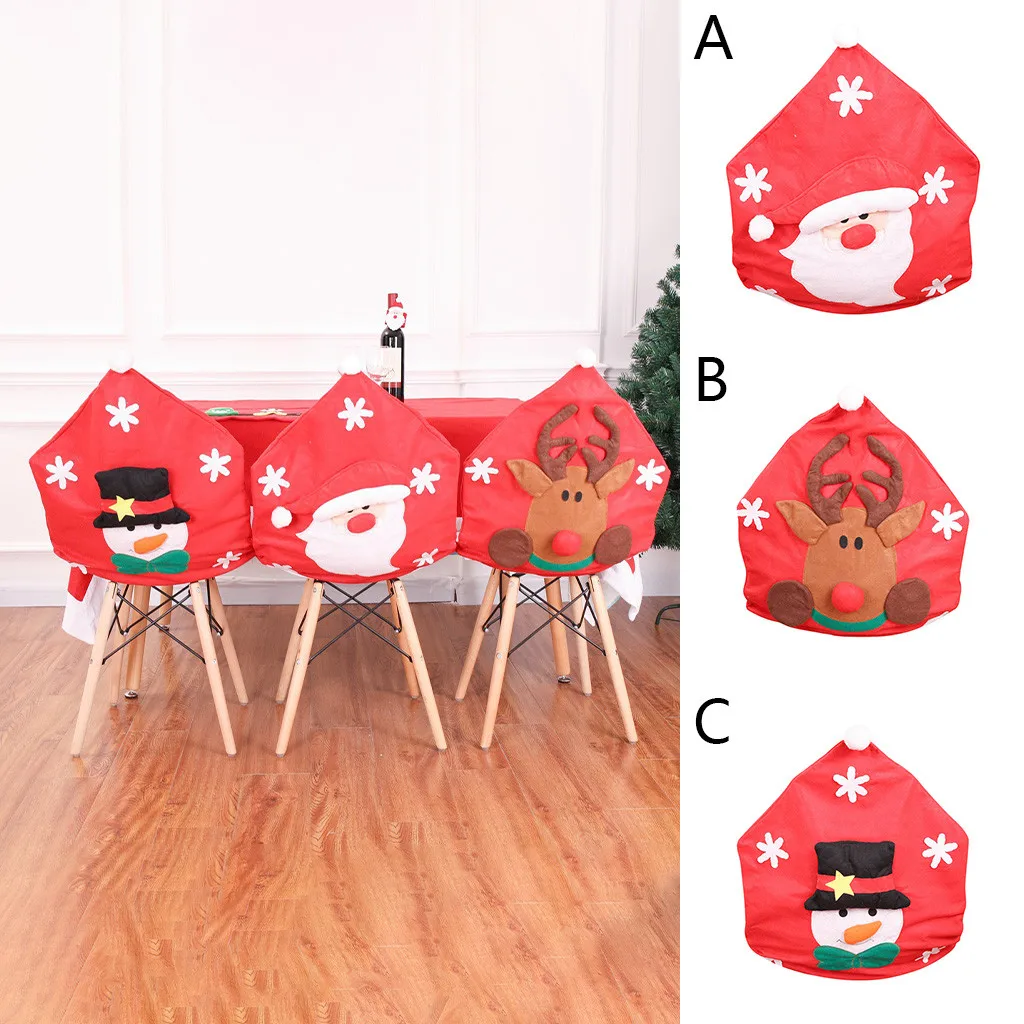 Christmas Decoration Chair Covers Dining Seat Santa Claus Home Party Decor Cartoon Old Man Snowman Stool Set | Дом и сад