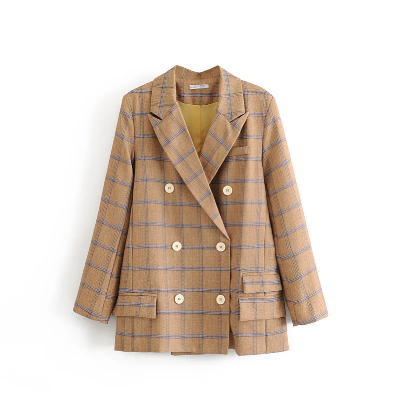 

Women Clothes 2019 Winter Clothes Women Color Plaid Double-breasted Suit Jacket Female Feminino Blazer Women
