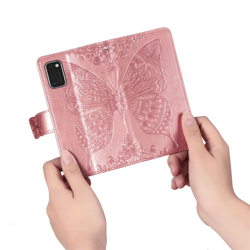 Кожаный чехол книжка с бабочками для Samsung Galaxy A01 A11 A21 A31 A41 A51 A71 A81 A91 M21 M31 бумажник