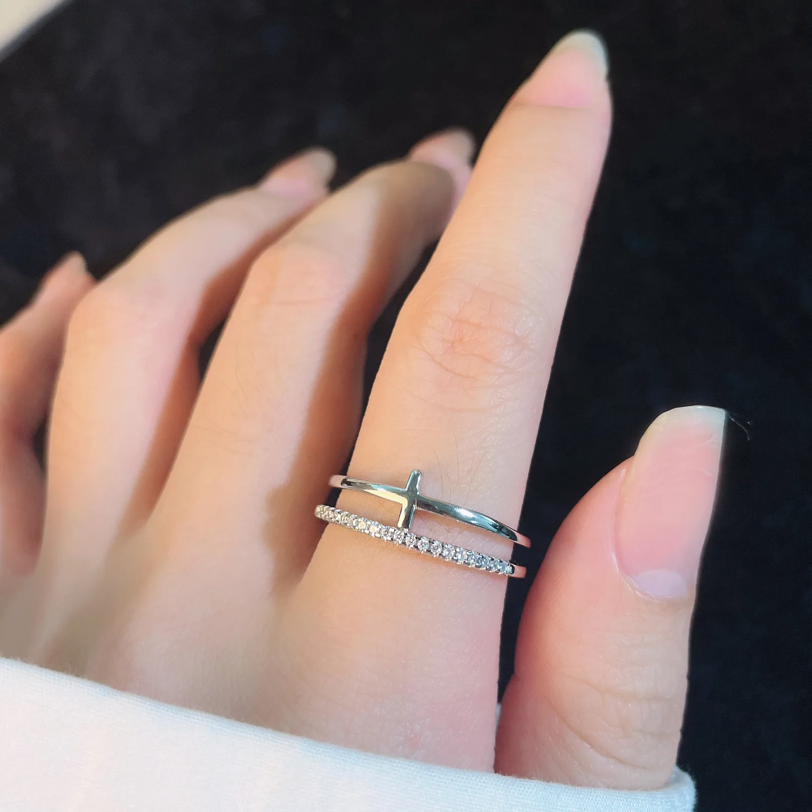 

Mi Xiong 925 Sterling Silver Rings for Women Double-layer Hollow Engagement Wedding Luxury Fine Jewelry Gift Classic Adjustable