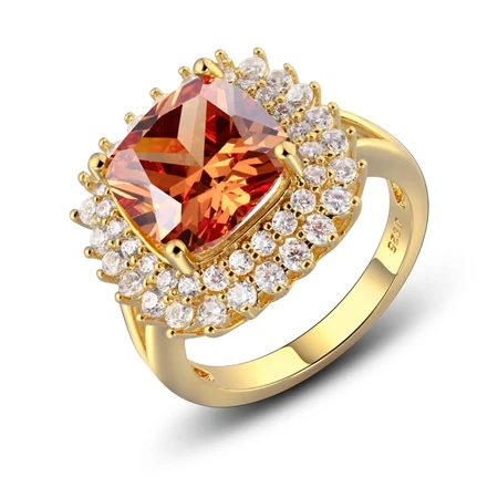 Golden plated 2 цвета шампанского, желтый, модное ювелирное изделие, кольца с созданными дымчатыми камнями из кварца, настоящее 925 пробы Серебряное ювелирное изделие, кольцо - Цвет камня: Golden plated