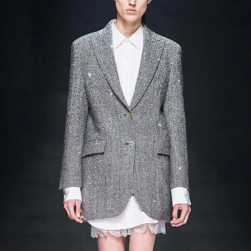 

suit 2021 Casual new spring dress retro British fashion single breasted slim plaid coat