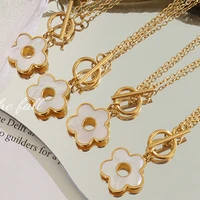 18k gold plated waterproof stainless steel jewelry ot bar clasp necklace shell flower pendant necklace chain for women jewelry