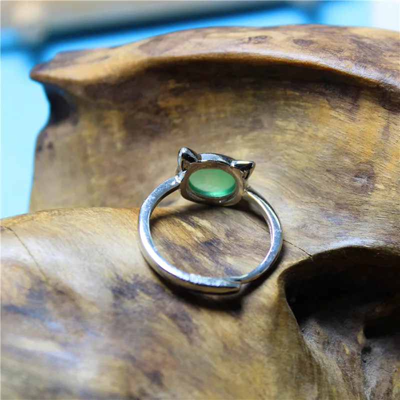 Liemjee модные ювелирные изделия зеленый агат посеребренные кошачьи уши кольцо для