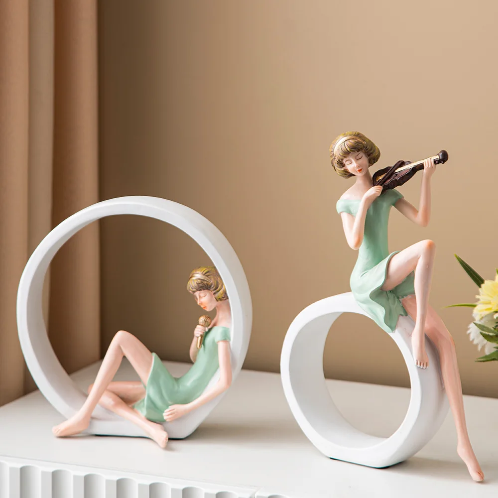 

Creative Resin Violin Girl Sculpture Decoration Home Character Statue Singing Girl Living Room Desktop Ornament Christmas Gift