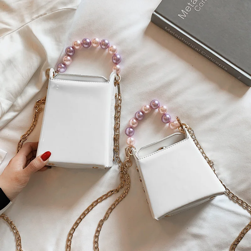 Корейская мода женская сумка с жемчугом маленькая ручками сверху сумки через