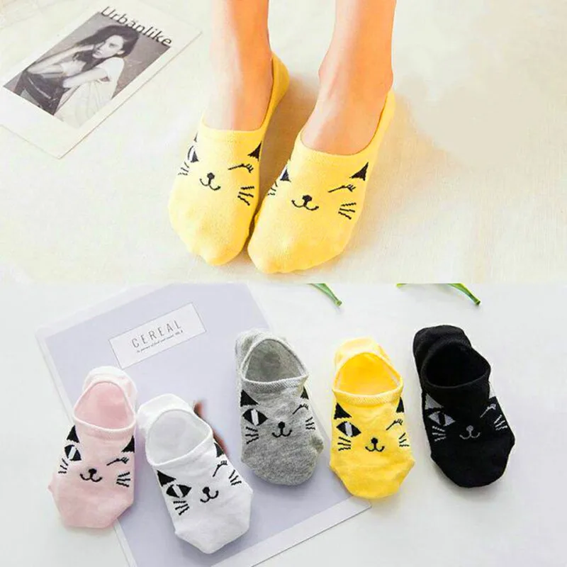 

5 Pairs Cute Harajuku Animal Socks Women Summer Breathable Korean Cat Girls Funny Invisible Socks Low Cut Ankle Sock Happy Sox