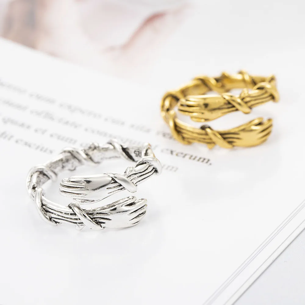 

New Love's Hands Embracing Rings Simple Men and Women Open Rings Fashion Wedding Bridal Party Jewelry Gift for Ladies Love 2021