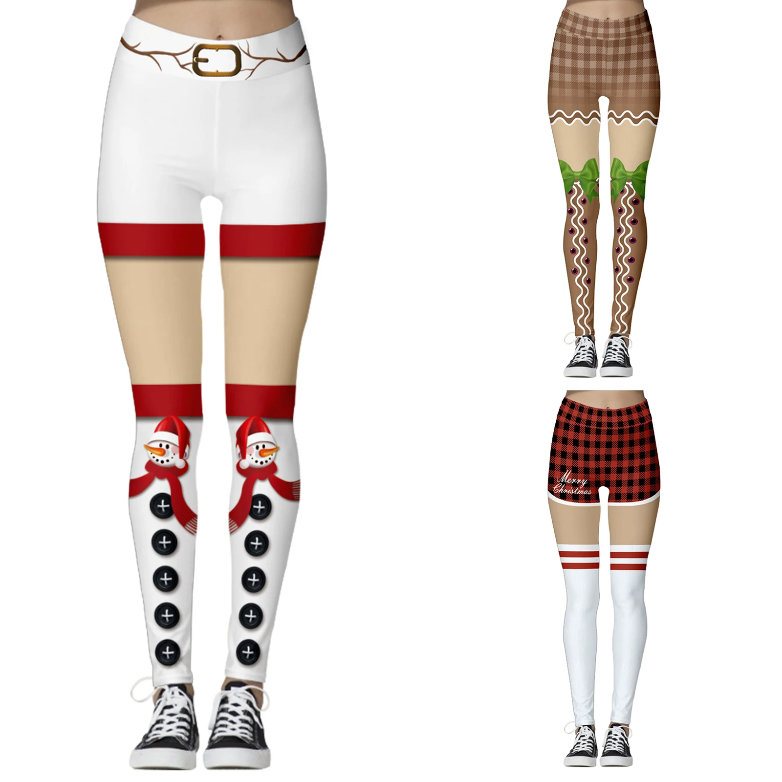 

Women Ugly Christmas Leggings Funny Printed High Waist Party Costume Tights Skinny Pants