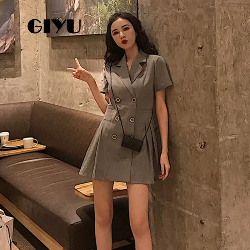 GIYU летнее женское мини платье с v образным вырезом однотонное офисное Vestido