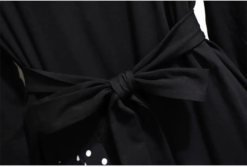 2XL-6XL женское осеннее платье большого размера Повседневное платье в горошек с длинными рукавами Черное лоскутное 5XL Большие размеры; для офиса женские платья
