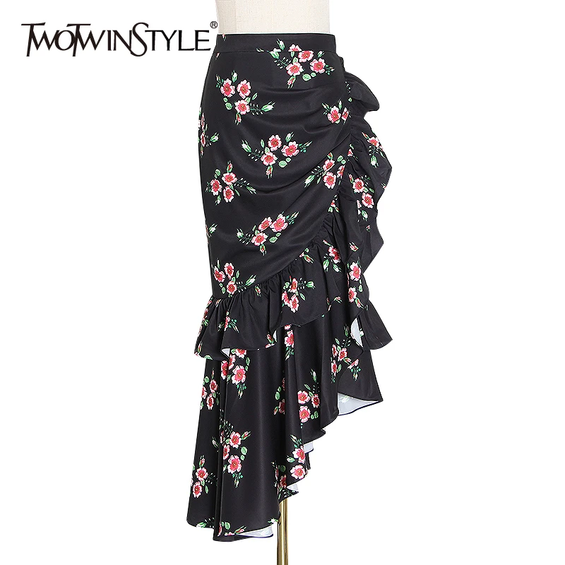 Женская Асимметричная юбка TWOTWINSTYLE разноцветная с высокой талией и оборками на