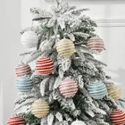 Рождественский шар в полоску с блестками диаметром 80 мм, золотистый, серебристый, белый цвет, украшения для рождественской елки, подвесные Подвески для елки, Подарочные шары
