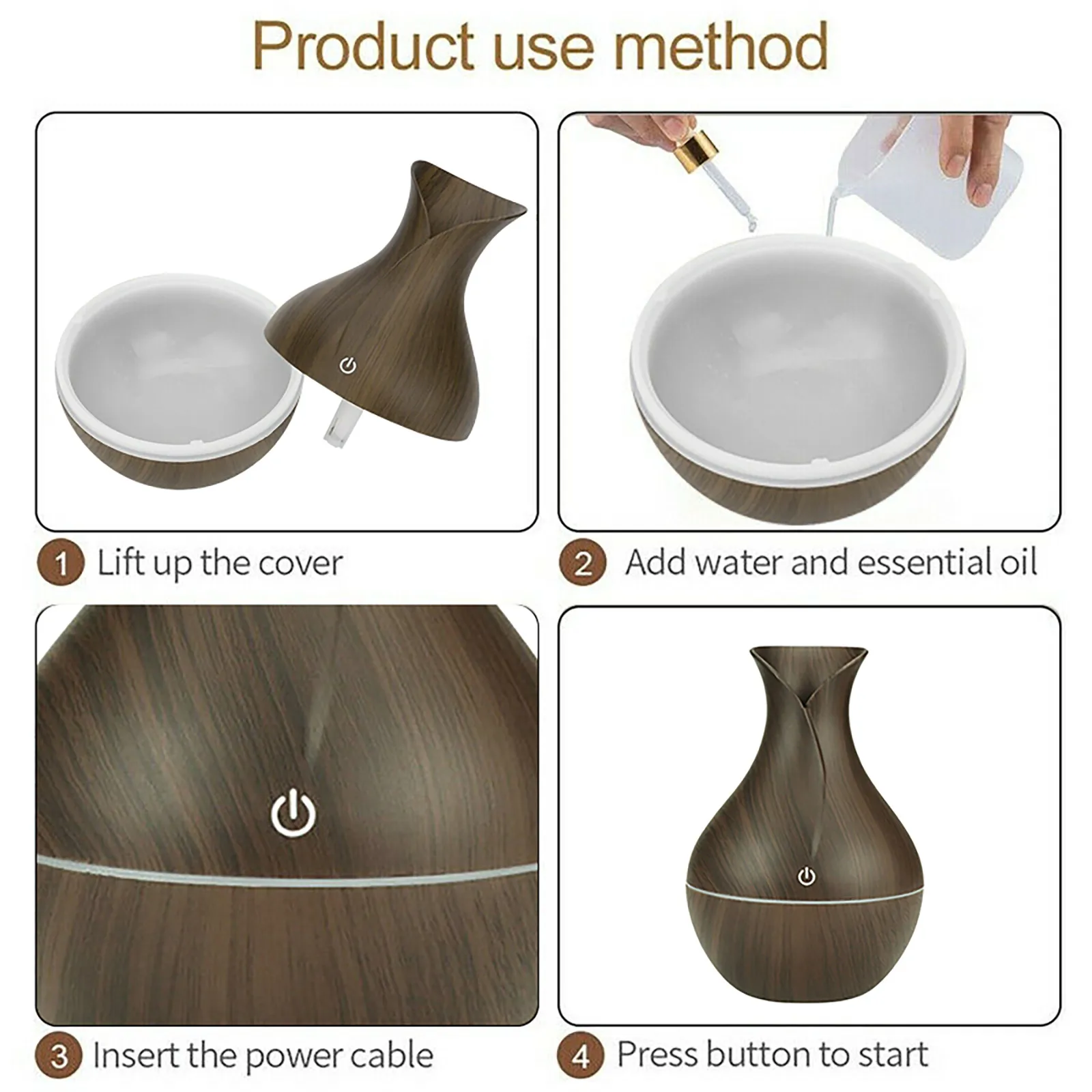 @ 130ml Led Essential Oil Diffuser Humidifier Usb Aromatherapy Wood Grain Vase Aroma 7 Colors Lights For Home Lamp Electric | Дом и сад