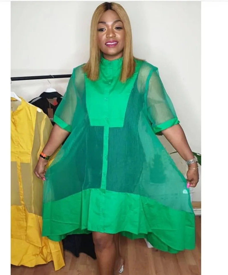 

African Dashiki New style women's Fashion polyester material see-through loose shirt dress free size african clothing