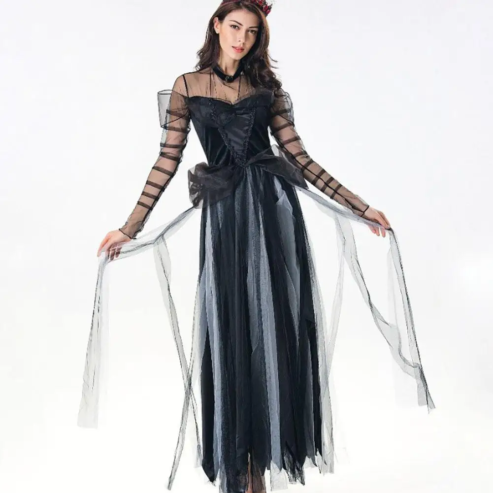 Черное сексуальное кружевное платье Женский вампир ведьма костюм на Хэллоуин
