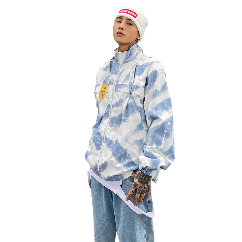 

Tie Dye Zipper Jacket Harajuku Men/Women Couple Korean Version Spring Autumn 2021 New Loose Student Casual Outerwear Frock Coat
