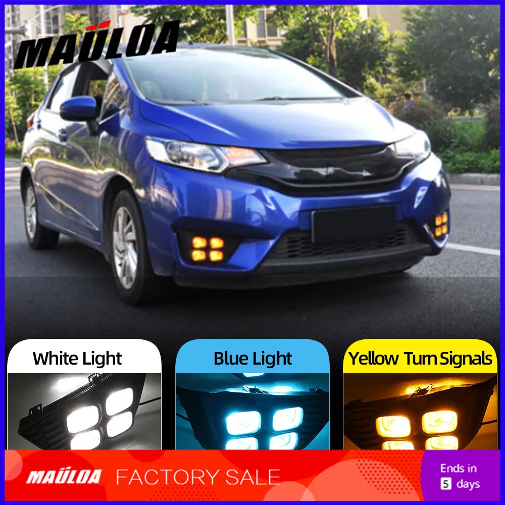 

2pcs 1Set LED Daytime Running Lights fog lamp with turn signal function car styling for Jazz fit 2014 2015 2016 LED DRL