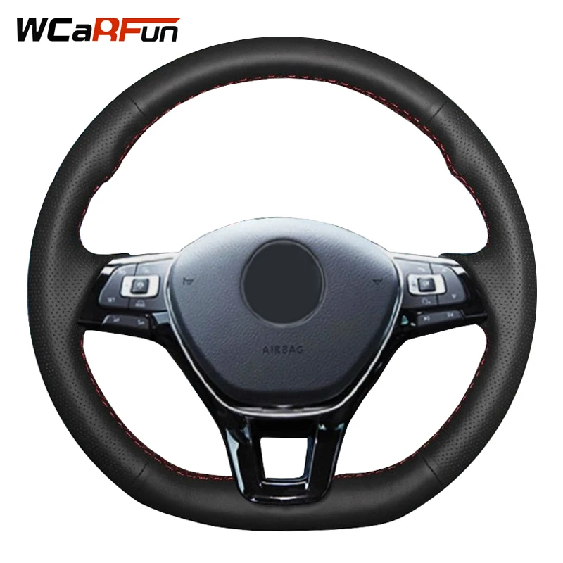 WCaRFun сшитый вручную черный чехол рулевого колеса автомобиля из искусственной