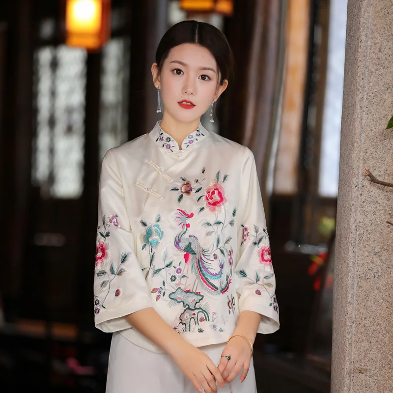 2022 традиционная китайская вышивка Цветочная женская одежда Топ рубашки |