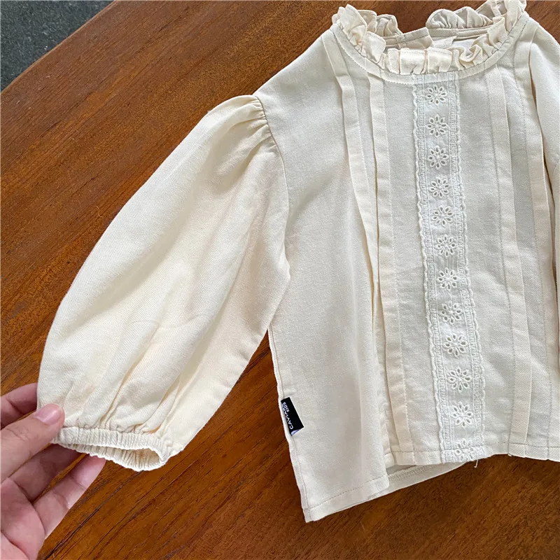 

children wear spring 2021 cotton and linen court wind hubble bubble sleeve shirt baby girls collar top