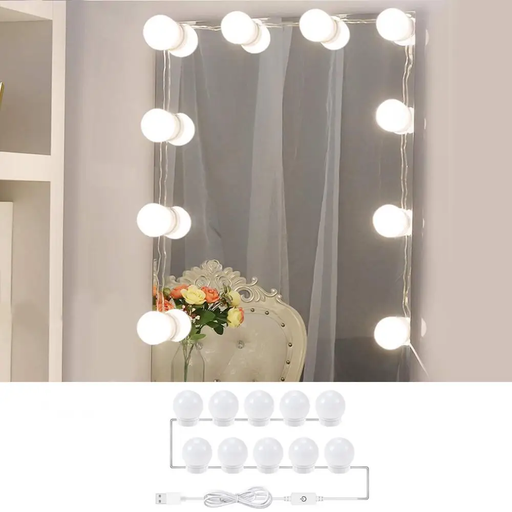 5V Плавная затемнения зеркало с подсветкой led лампа USB Голливуд косметическое для