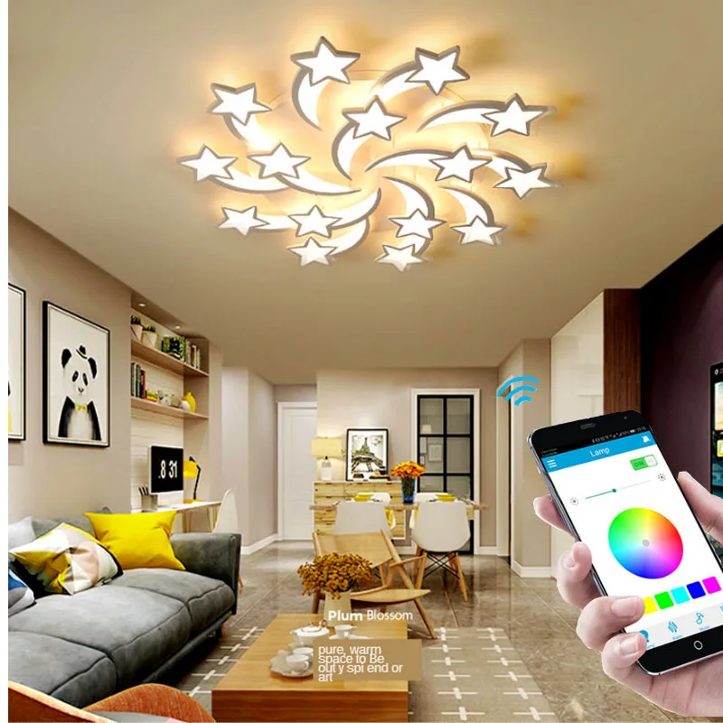$31.68 Modern New LED Chandelier Stars Living Room Lighting Supports Remote Control APP Bedroom LED Ceiling Lights