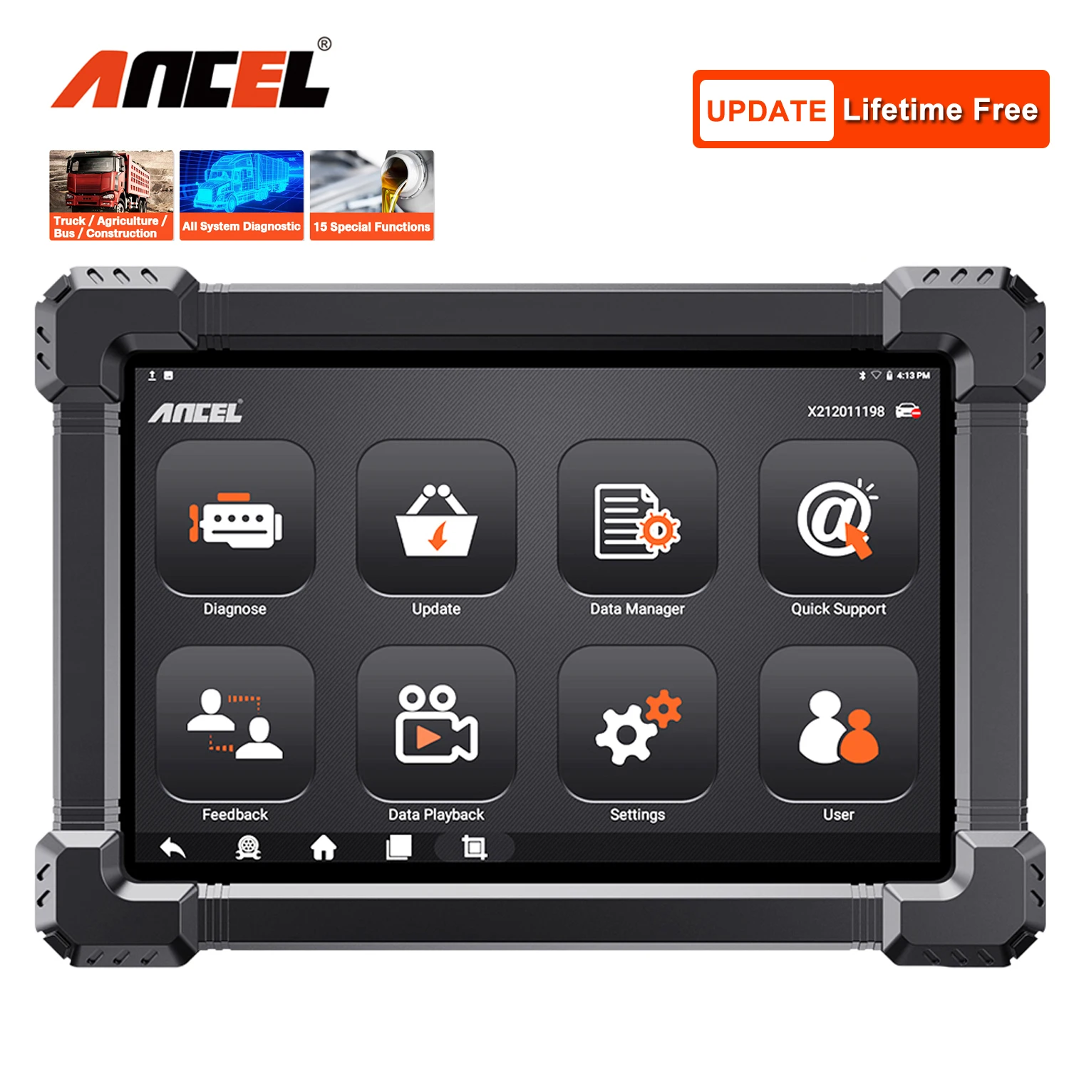 

ANCEL Heavy Duty Truck X7 HD OBD2 TPMS Full System Active Test ECU Programming DPF Oil Automotive Scanner Car Diagnostic Tools