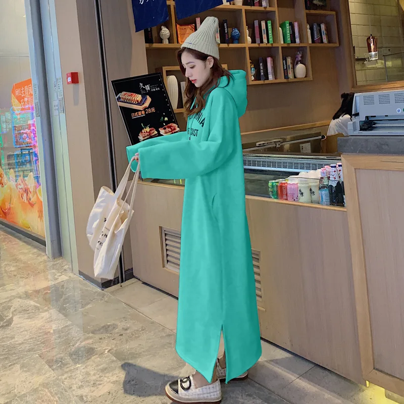 

Korean Style Long Sleeve Hooded Patchwork Maxi Dress Women Fashion Streetwear Loose comfortable Outfits