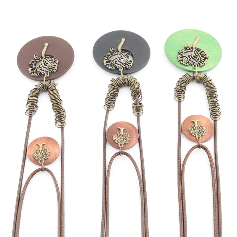 Круглая деревянная Длинная цепочка для свитера из веревки подвеска в виде