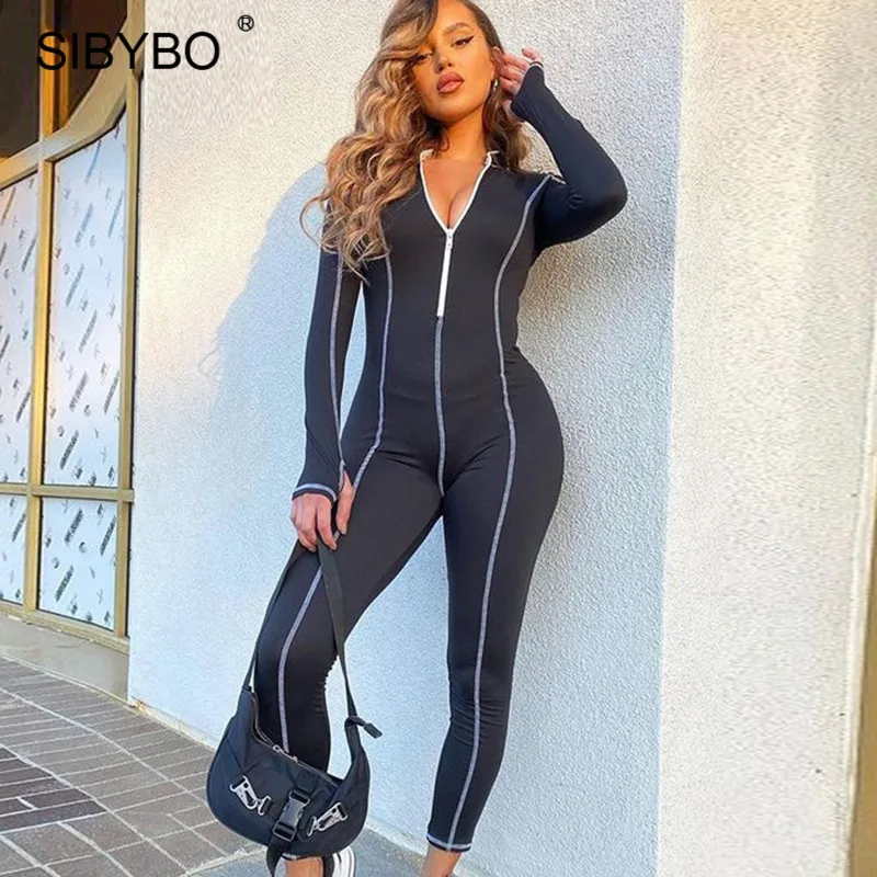 Женский комбинезон с длинным рукавом Sibybo повседневный спортивный на молнии