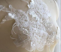 4 piece 3d lace applique for wedding dress light ivory sequin beaded lace unique mirrored pair bridal lace applique tulle brid