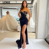 lorie navy blue sweetheart saudi arabia long evening dress shiny crystals 2022 high split formal party prom dress robe de soiree