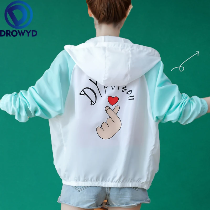 

Fashion Print Hooded Thin Baseball Jacket Women Casual Long-sleeve Bomber Tops Breathable Sunscreen Cardigan Loose Coat 3 Colors
