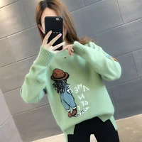 printed women autumn knitted pullover fashion long sleeve girl printed female pull jumper o neck knitting pullovers sweaters