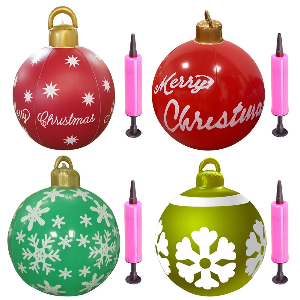 

60cm Christmas Balls with Pump Ornament CraftChristmas Tree Decorations Xmas Inflatable Balloon for Home Outdoor Toys Gift