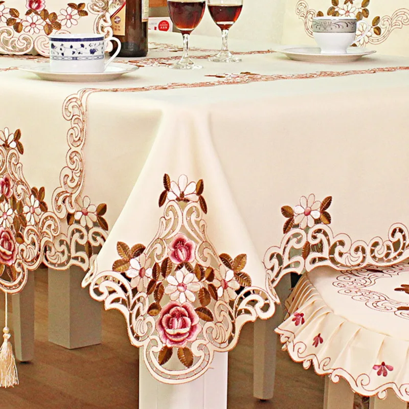 Европейская Цветочная кружевная полая прямоугольная полиэфирная ткань Вязаная