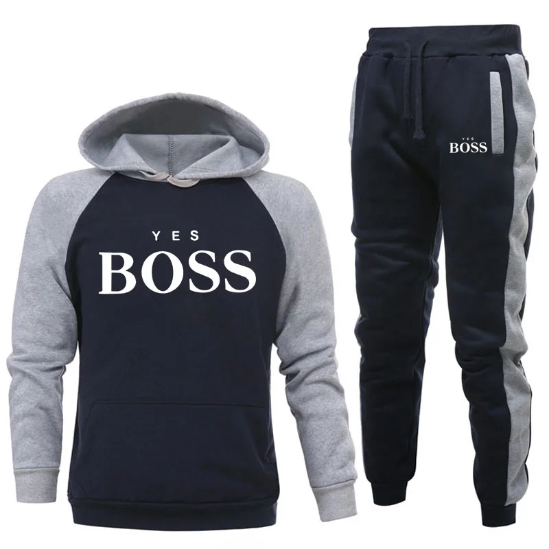 

New Autumn Yes Boss Brand Clothing Men's Fashion Tracksuit Casual Men Hoodies Coat+Pant male Set Basketball Sportswear