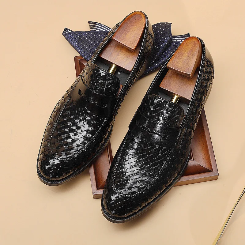 Men's shoes fall 2019 new Lefu men's woven leather business casual | Обувь