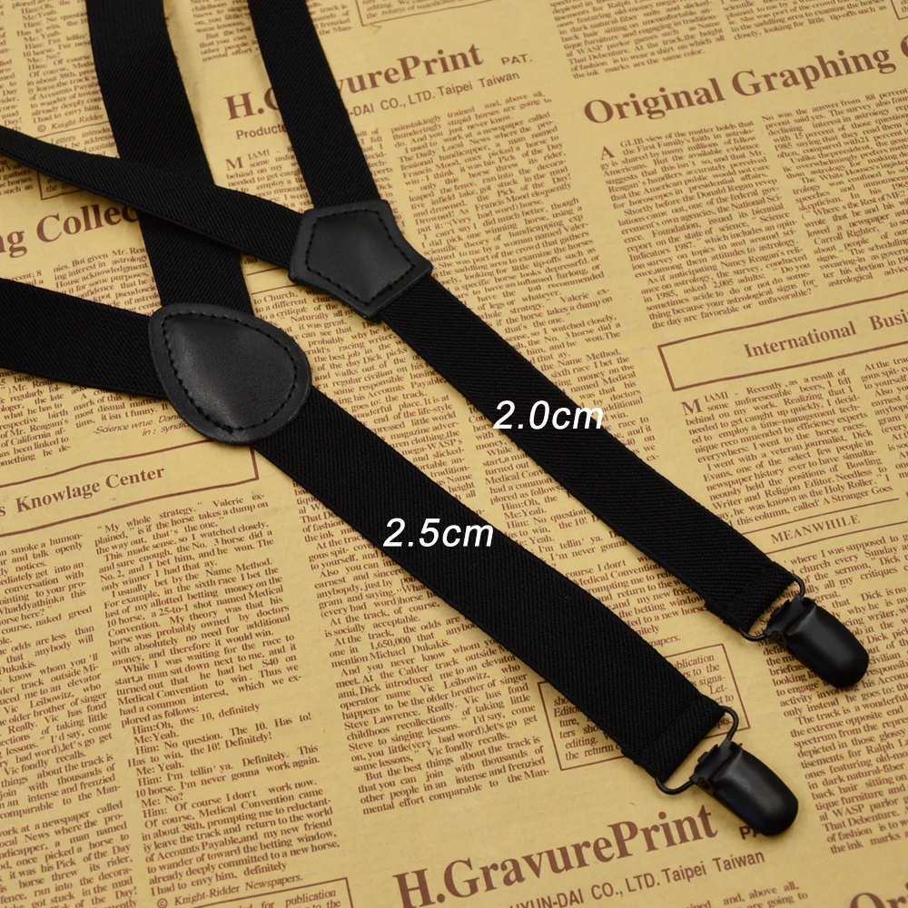 3 зажима подтяжки модные однотонные черные 120 см кожаные унисекс женские мужские