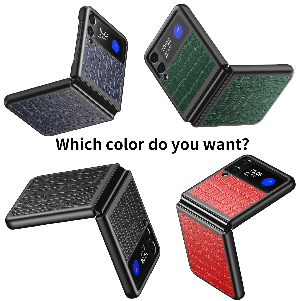 

Z Flip 3 Luxury Solid Color Phone Case for Samsung Galaxy Z Flip 3 Shell Shockproof Crocodile Pattern PU Leather Protect Cover