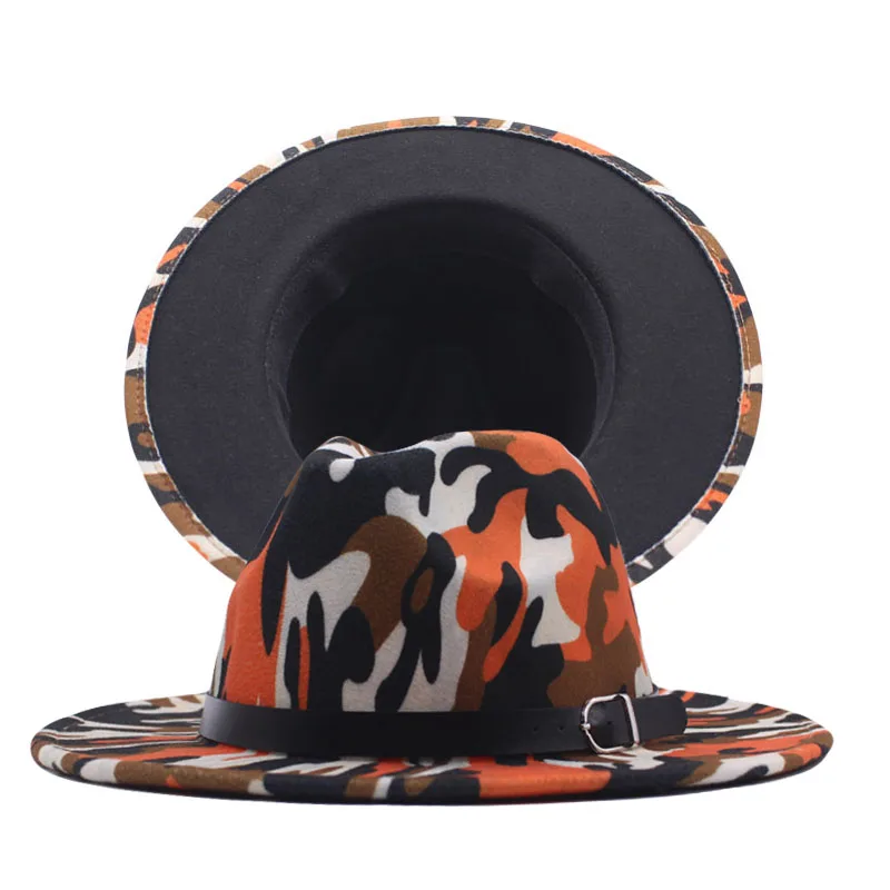 Осенняя Женская фетровая шляпа Winte мужские модные камуфляжные шапки джазовая